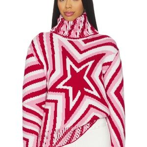 Perfect Moment Pink and Red Star Turtleneck Sweater
